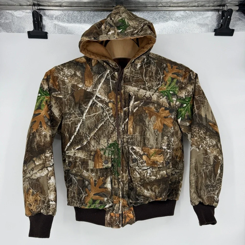 Realtree Kids Medium Reversible Hooded Jacket Brown Canvas Camo Full Zip Coat